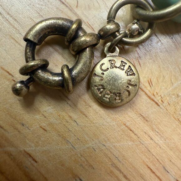 J Crew Chunky Chain Link Bracelet W/ Rhinestone Accents Green & Brown Enamel Gol - Picture 9 of 10